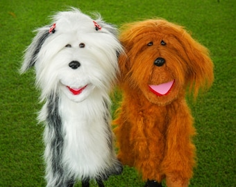 Handmade Dog Puppet | Light Brown | White And Grey | Plush Hand Puppets| Puppet Theater Pets, Kids Toy & Collectible