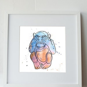 Animal Line Art Three Wise Monkeys, Printable Poster, Wall Decoration