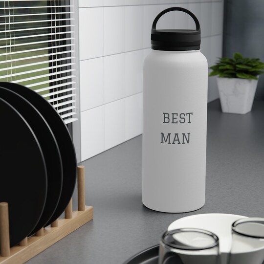 Disover Best Man, groomsmen gift, Stainless Steel Water Bottle, Handle Lid