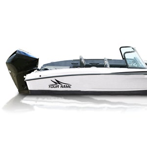 Wavy custom name Decal Compatible with Bass Boat Sticker Vinyl Name Lettering Marine wave symbol Registration Number