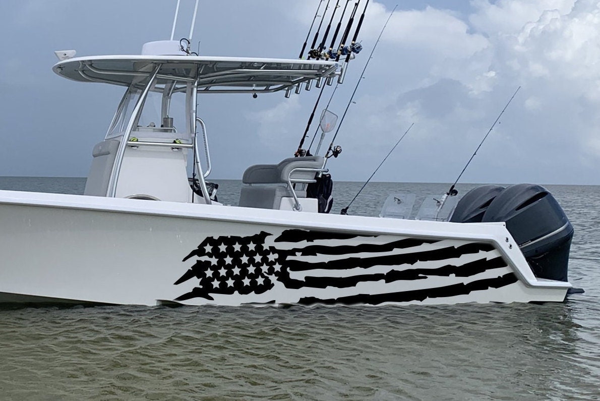 American Flag Patriotic Graphic Boat Vinyl Wrap Decal Fishing