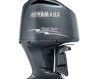 May include: A gray Yamaha outboard motor with a white wave design and the text "YOUR TEXT" on the side. The Yamaha logo is also visible on the side.