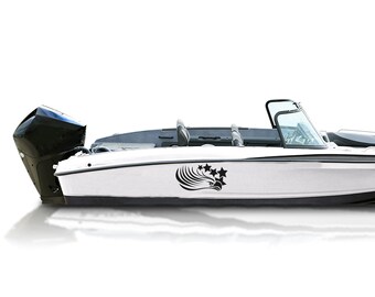 Boat Sticker Compatible with Bass Boat Eagle American wavy flag stars Decals graphic