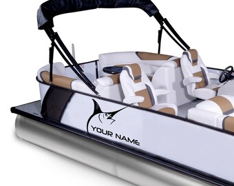 Bootsticker met aangepaste naam, zeilvis, geschikt voor pontonboot, marlijn, vissen, marine strepen, trolling kunstaas, registratienummer