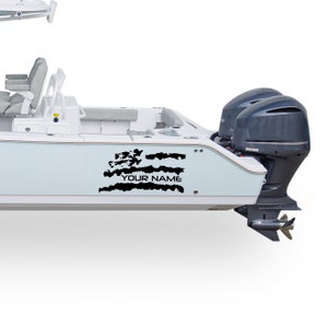 custom name Decal Compatible with Center Console Boat US flag Boat Sticker American flag Vinyl Name Lettering Marine Registration Number