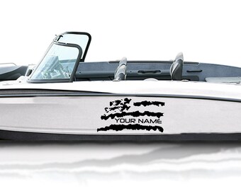Sticker met aangepaste naam, geschikt voor basboot, Amerikaanse vlag, bootsticker, vinyl naamletters, scheepsregistratienummer