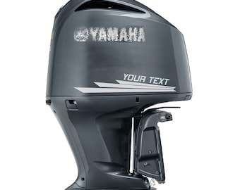 May include: A gray Yamaha outboard motor with a white stripe and the text "YOUR TEXT" on the side.