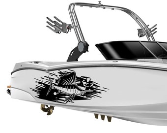 Marlin Boat Sticker Sailfish graphic Decals Compatible with Tow Sports Boat Fishing Game marine Sport Decal
