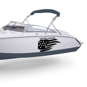 US flag Boat custom name Decal Compatible with Bowrider Boat Sticker American flag Vinyl Name Lettering Marine Registration Number