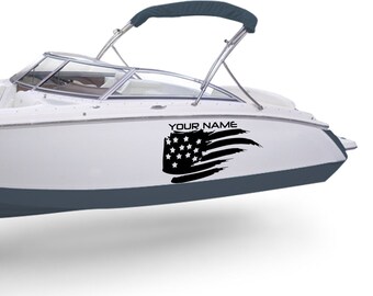 Sticker met Amerikaanse vlag voor boot, aangepaste naam, compatibel met bowrider boten. Sticker met Amerikaanse vlag, vinyl naamletters, scheepsregistratienummer.