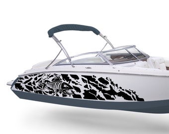 Kit de calcomanías para barco con diseño de esqueleto de pez, compatible con embarcaciones Bowrider, calcomanía gráfica con diseño de calavera de pez.