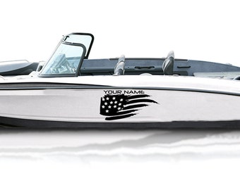 Sticker met Amerikaanse vlag voor boot, aangepaste naam, compatibel met basbootsticker, vinyl naamletters met Amerikaanse vlag, scheepsregistratienummer