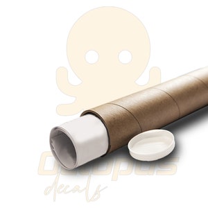 May include: A brown cardboard mailing tube with a white plastic cap. The tube contains a rolled-up white print. The text "Octopus Decals" is visible in the lower portion of the image.