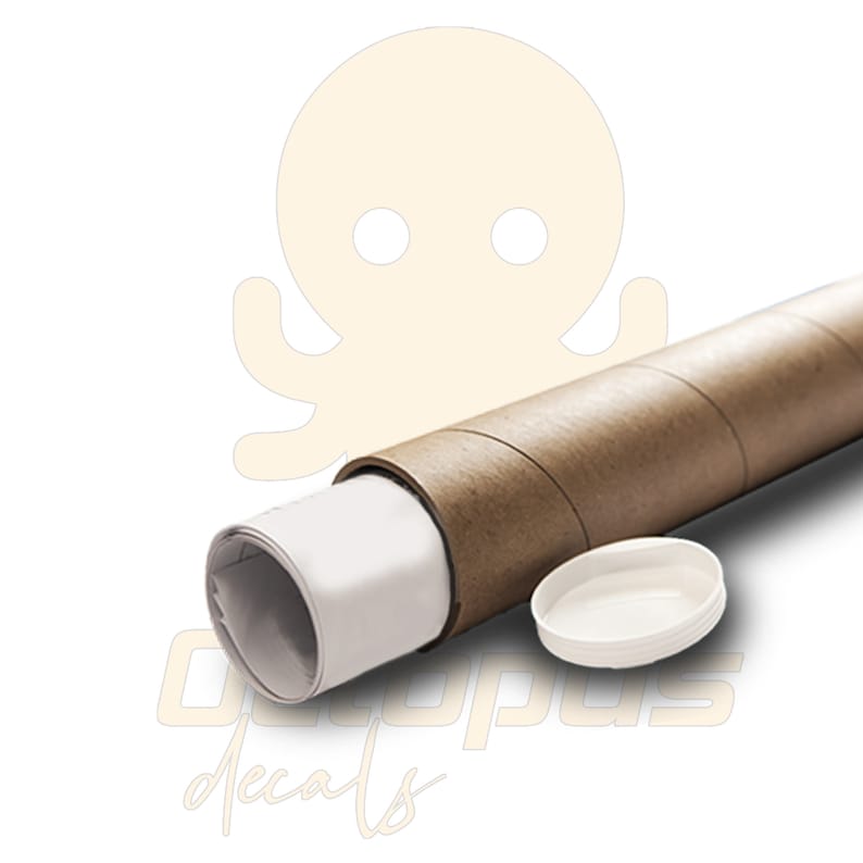 May include: A brown cardboard mailing tube with a white plastic cap. The tube contains a rolled-up white print. The text "Octopus Decals" is visible in the lower portion of the image.