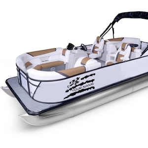 custom name Decal Compatible with pontoon Boat US flag Boat Sticker American flag Vinyl Name Lettering Marine Registration Number