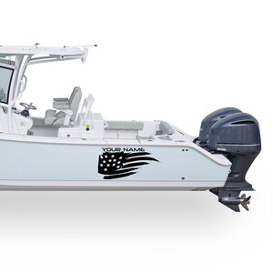US flag Boat custom name Decal Compatible with Center Console Boat Sticker American flag Vinyl Name Lettering Marine Registration Number