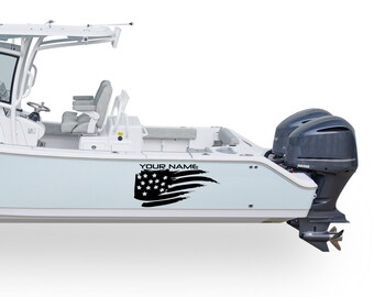 Sticker met Amerikaanse vlag voor boot, aangepaste naam, compatibel met consolebootstickers. Vinylsticker met Amerikaanse vlag voor naam en registratienummer.