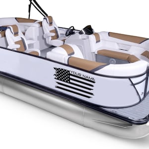 US flag Boat Decal Compatible with Pontoon Boat Sticker custom name American flag Vinyl Name Lettering Marine Registration Number
