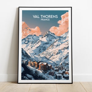 Val Thorens Ski Travel Print - France Poster - Custom Personalised Wedding Birthday Gift