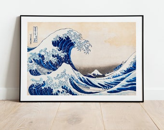 Japanse Wave Off Mount Fuji print muurkunst poster | A3 A4 A5 | Hokusai klassiek interieur art deco giclee houtsnede illustratie