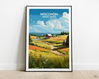 Wisconsin Travel Print - United States Poster - Custom Personalised Wedding Birthday Gift