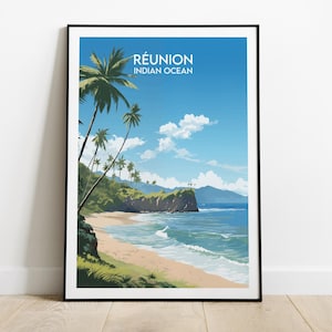 Impresión de viaje a Reunión - Póster del Océano Índico - Regalo personalizado de boda o cumpleaños