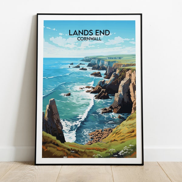 Lands End Cornwall Travel Print - England UK Poster - Custom Personalised Wedding Birthday Gift