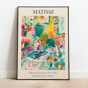 Matisse Mädchen beim Lesen Ausstellung Print Poster | A3-A4-A5 | Ultra hochwertige klassische Vintage Blumen Wohnkultur Wand Art Deco
