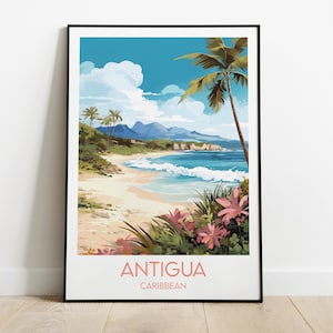 Antigua Reisedruck - Karibik Poster - Individuell personalisiertes Hochzeit Geburtstagsgeschenk
