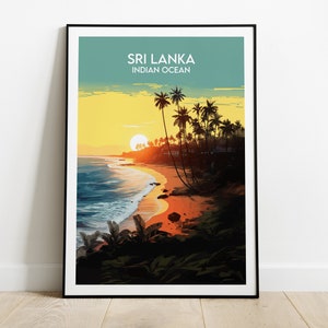 Impresión de viaje de Sri Lanka - Póster del Océano Índico - Regalo personalizado de boda o cumpleaños