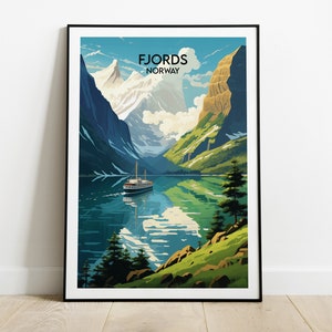 Fjords Travel Print - Norway Poster - Custom Personalised Wedding Birthday Gift
