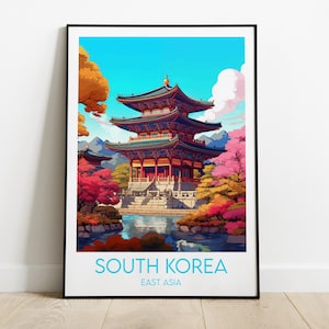 South Korea Travel Print - Temple Poster - Custom Personalised Wedding Birthday Gift