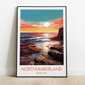 Northumberland Coast Travel Print - England Poster - Custom Personalised Wedding Birthday Gift