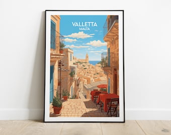 Valletta Travel Print - Malta Poster - Custom Personalised Wedding Birthday Gift
