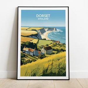 Impression de voyage dans le Dorset - Poster Angleterre Royaume-Uni - Cadeau d'anniversaire de mariage personnalisé