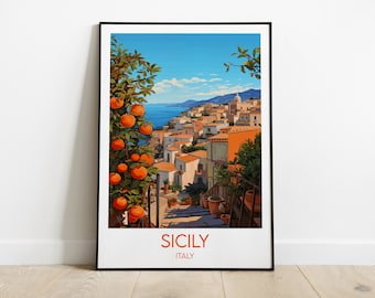 Sicily Travel Print - Italy Poster - Custom Personalised Wedding Birthday Gift