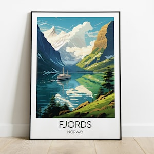 Fjords Travel Print - Norway Poster - Custom Personalised Wedding Birthday Gift