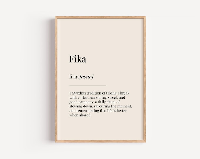 Fika Definition Print - Dictionary Poster - Swedish Kitchen Coffee Wall Art Funny Gift For Him Her