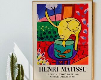 Matisse Cat With Red Fish Modern Exhibition Print Poster | A3 A4