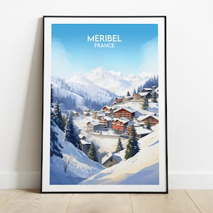 Meribel Travel Print - plakat narciarski we Francji - spersonalizowany prezent ślubny na urodziny