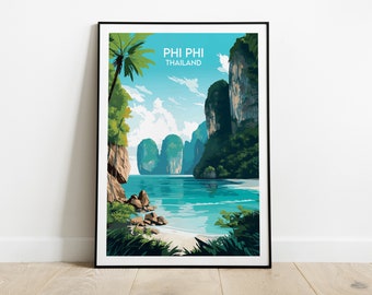 Phi Phi-eilanden reisafdruk - Thailand poster - aangepaste gepersonaliseerde bruiloft verjaardagscadeau