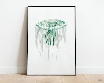 Muurposter met kwallen oceaanprint | A3 A4 A5 | Vintage marine kust strand nautische vis foto