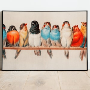Vintage Bird Lithograph Print Wall Art Poster | A3 A4 A5 | Home Decor Nature Minimalist