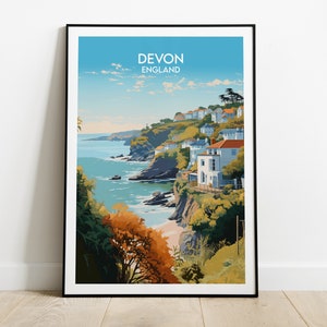Devon Travel Print - England UK Poster - Custom Personalised Wedding Birthday Gift