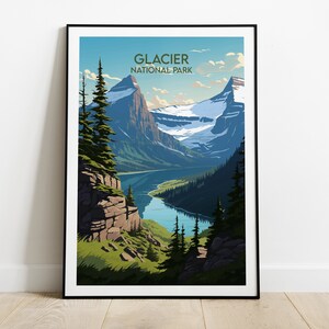 Glacier National Park Travel Print - United States Poster - Custom Personalised Wedding Birthday Gift