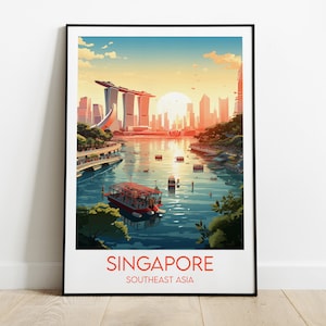Impression de voyage à Singapour - Poster Asie du Sud-Est - Cadeau d'anniversaire de mariage personnalisé