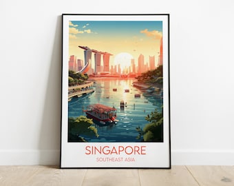 Singapore Travel Print - Southeast Asia Poster - Custom Personalised Wedding Birthday Gift