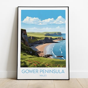 Gower Peninsula Travel Print - Wales Poster - Custom Personalised Wedding Birthday Gift