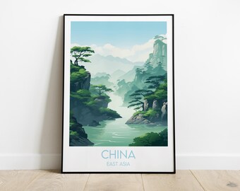 China Travel Print - East Asia Poster - Custom Personalised Wedding Birthday Gift