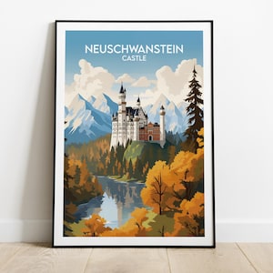 Neuschwanstein Castle Travel Print - Germany Poster - Custom Personalised Wedding Birthday Gift